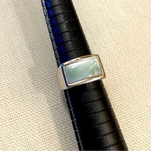 Silver Tone Ring Pale Blue Rectangle